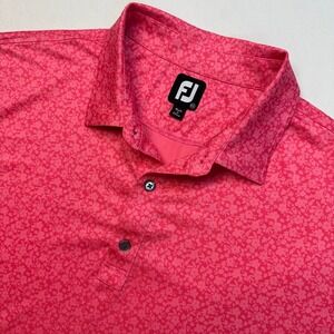 FJ FootJoy Golf Polo Shirt Pink Floral Print Men's XXL Short Sleeve Performance
